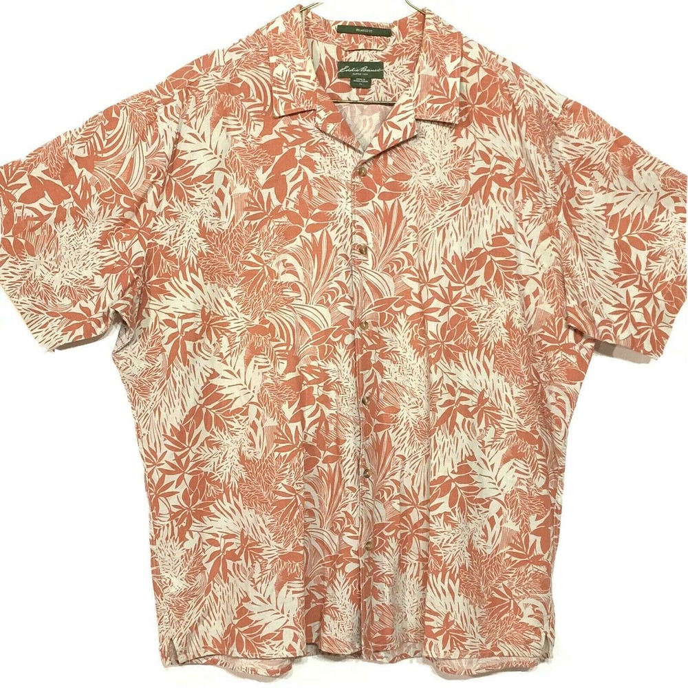 Eddie Bauer Mens Oversized Relaxed Size XL Button Up Linen Blend Hawaiian Shirt